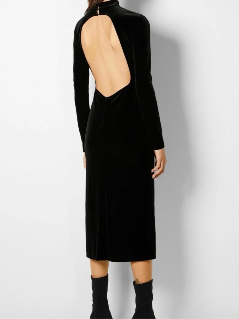 Zara Black Velvet Midi Dress with Open Back